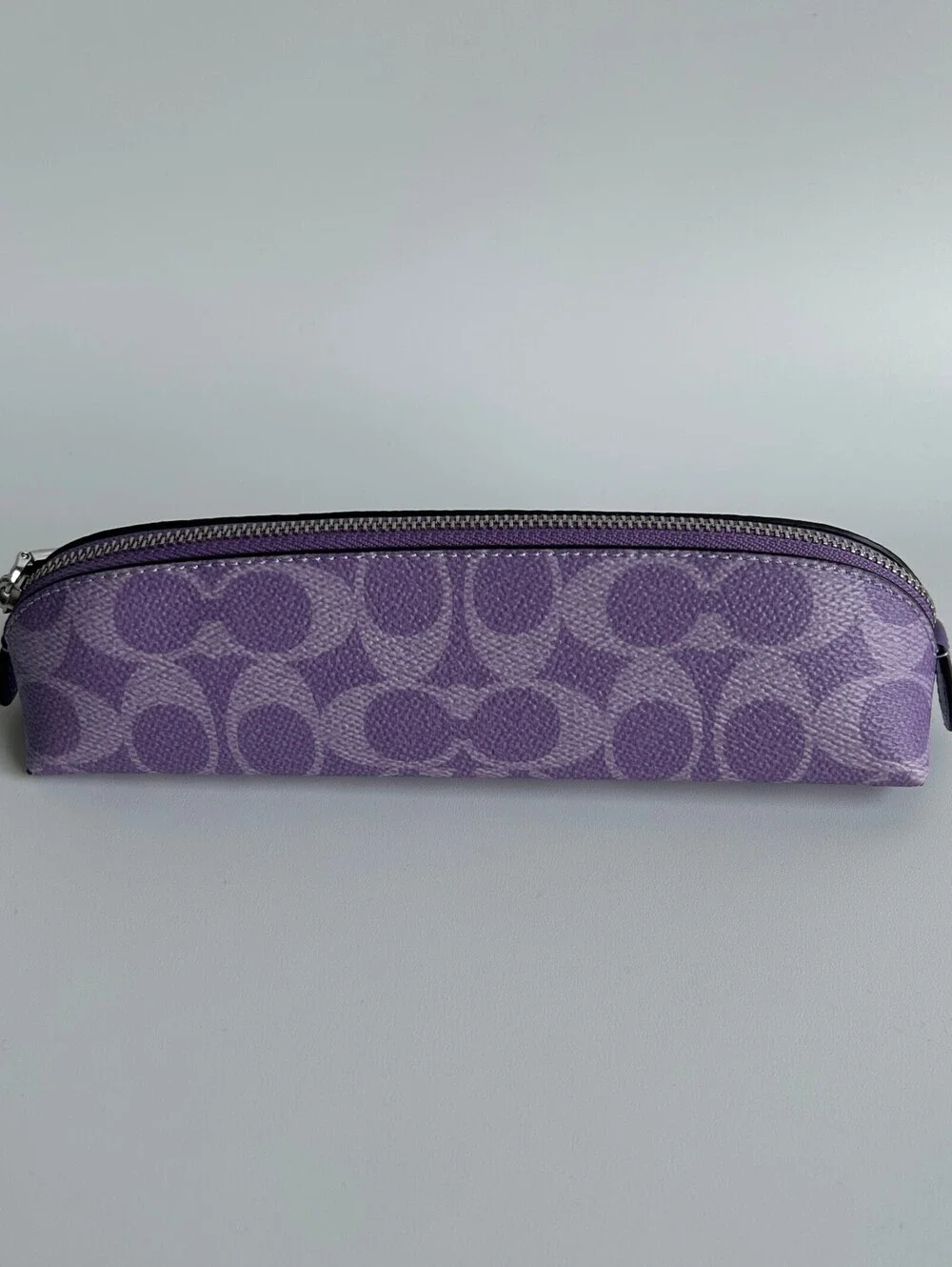 Coach Pencil Case In Signature Canvas Iris Purple SIlver Zip Pouch CZ206
